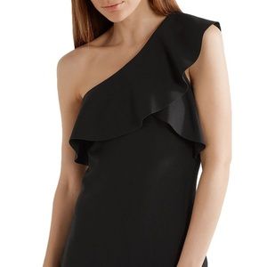Elizabeth and James One Shoulder Ruffle Little Black Dress